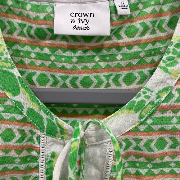 CROWN & IVY Beach cover up size small pink green  playful tassels at hem - Picture 3 of 6